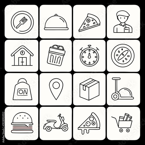 A collection of food and delivery icons Vector
