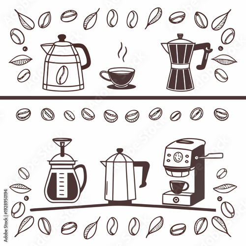 Coffee makers and coffee beans illustration Vector