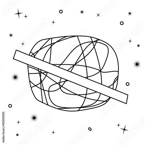Stylized planet with red rings in starry space vector. Cosmic exploration graphics. Vibrant celestial bodies and a spaceship flying through a starry galaxy.Ideal for social media, app icons, and print
