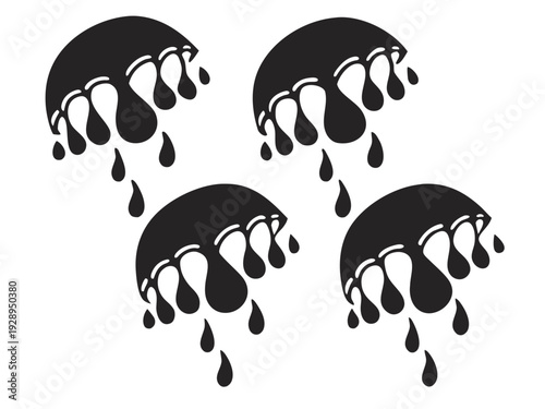 Four black rain umbrellas with droplets on a white background Vector