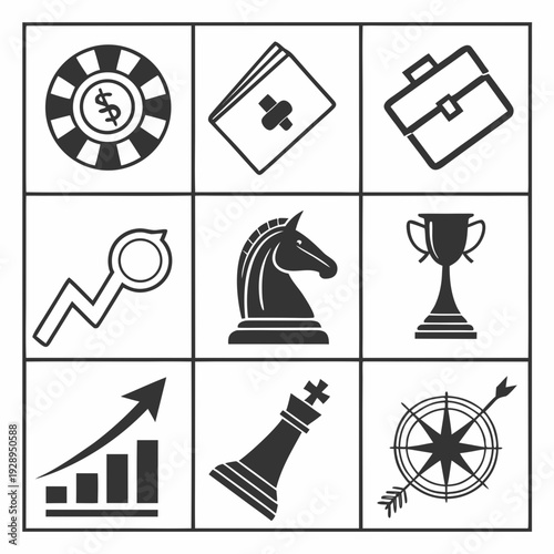 A collection of business and strategy icons Vector