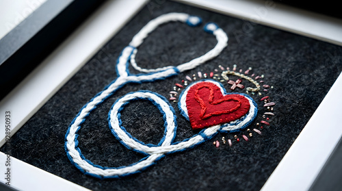 Estetoscopio con símbolo de corazón rojo para cardiología
