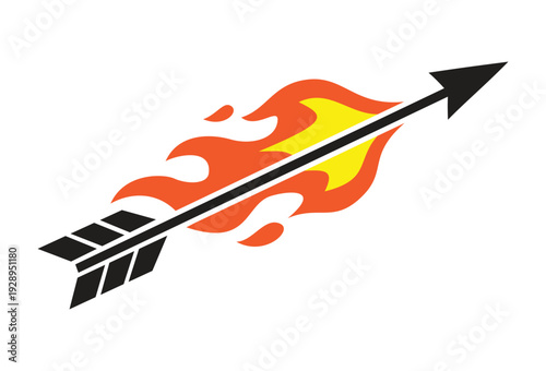 Flying Flaming Arrow Icon with Dynamic Fire Trail for Archery Competitions, Tactical Branding, Speed Symbols, and High-Energy Sports Logos