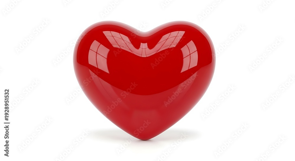 Fototapeta premium Beautiful red heart shaped object with shiny surface and white background