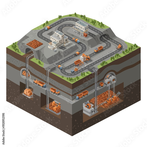 Underground Mine Infrastructure and Operations Diagram.