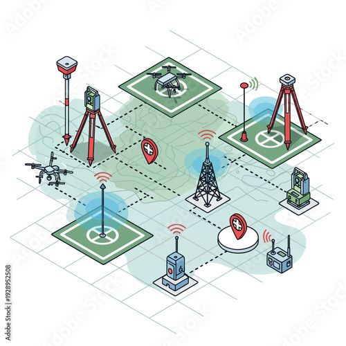 Network of Wireless Communication Towers and Devices.
