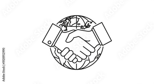 Global Partnership and Cooperation Illustrated through Handshake on Earth