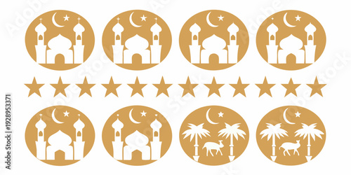 Islamic patterns featuring mosques crescent moons stars and camels