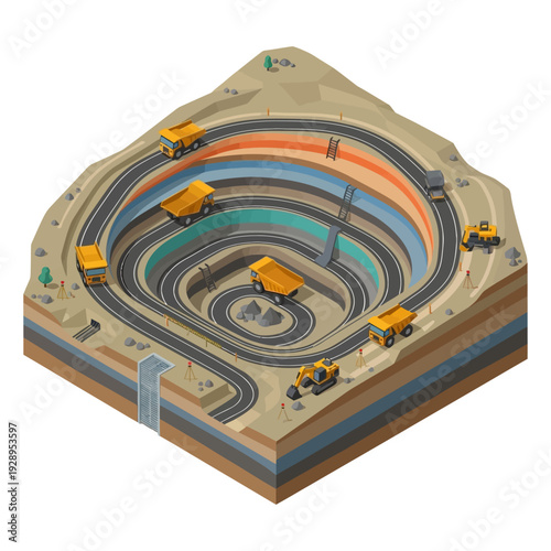 Toy Cars Racing Track Isometric View.