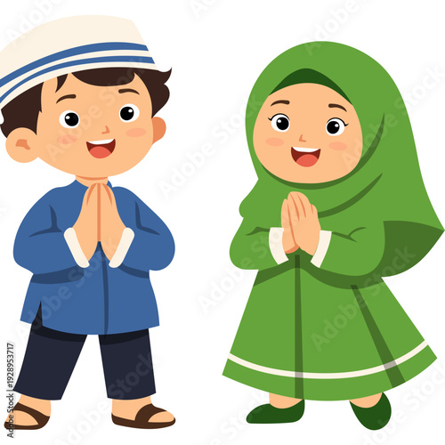 Muslim Children Greeting Illustration