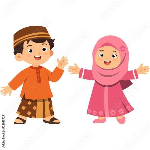 Muslim Children Greeting Illustration