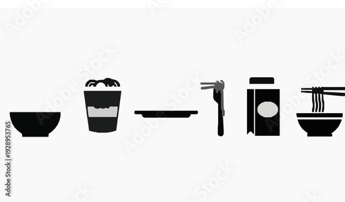 Bold Noodle Silhouette Vector Icon Set Food Illustration for Web, Print, and Editable Design