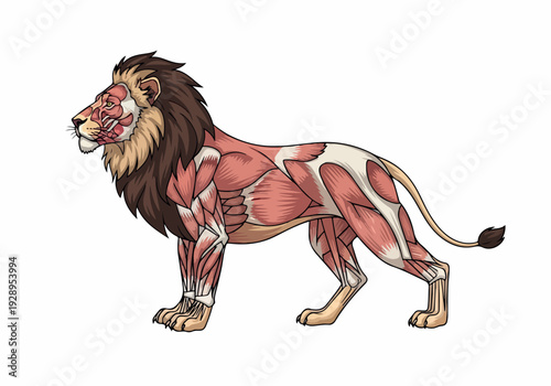 Detailed Anatomical Illustration of a Lion's Muscular System Displayed with Exquisite Precision