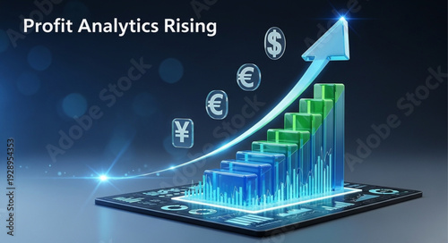 Financial Growth Chart with Currency Symbols and Upward Arrow.
