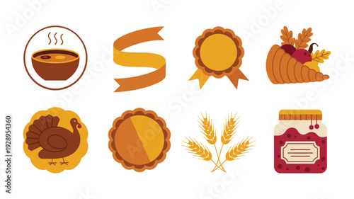 Autumn seasonal beverage and harvest badge icons with wreath grain leaf symbols, fall festival event session vector pack
