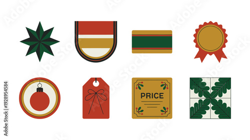 Retail tag and badge vector collection with price label, coupon ticket, medal, starburst seal, ribbon, round sticker, promotion and marketing
