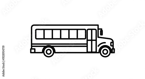 Simple black and white illustration of a school bus viewed from the side on a plain background