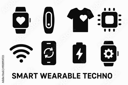 Smart Wearable Icons. Smart wearable technology. Filled icon set of Smart wearable technology: smartwatch