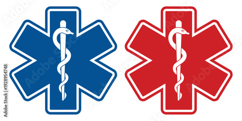 Medical Star Symbol Illustration. Two Color Emergency Sign Design
