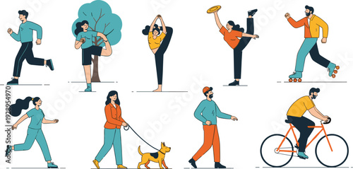 People engaging in various physical activities and exercises