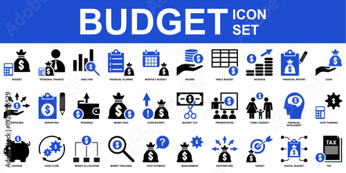 Set budget vector for financial planning apps. Ideal for symbolizing wealth management, personal economy, and smart money saving concepts for modern business strategies.
