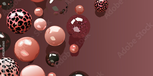 Floating spheres in shades of pink black and red with reflections