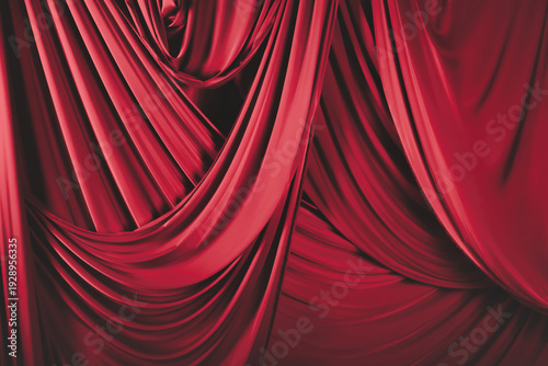 Foto Rich red fabric drapes elegantly, creating deep folds and soft shadows