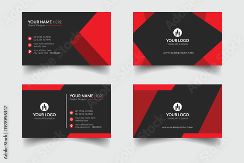 Set of 4 modern business card print templates, double-sided business card design template with professional color variation visiting card layout set.