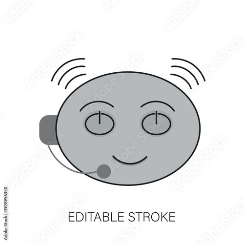 Chatbot assistant symbol. Audio and visual helper business data, customer support service. Vector illustration isolated on white background for design template web and call. Editable stroke line.