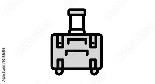 A simple illustration of a wheeled suitcase with a handle on a plain background from a front viewpoint