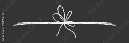 Chalk coquette bow on ribbon. Hand drawn vector illustration isolated on black background for design template wedding, Birthday, Christmas decoration or discount, sale.