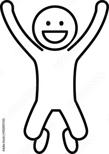 A happy stick figure jumping with joy in the air, celebrating freedom and happiness in a simplistic illustration style.
