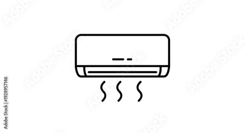 Simple line illustration of an air conditioner blowing air from a modern device