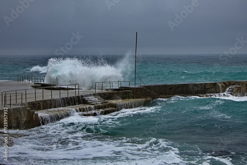 Winter storm on the Black Sea coast, Crimea.