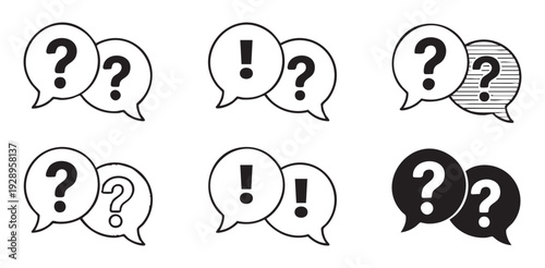 Question mark speech bubble set with double conversation clouds in various styles for help and support