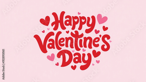 Happy Valentine's Day greeting with hearts and elegant typography, celebrating love and romantic sentiments on a soft pink background, perfect for cards and decorations