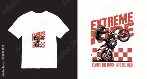 Extreme ride dirt bike wheelie stunt vector for motocross t-shirt illustration