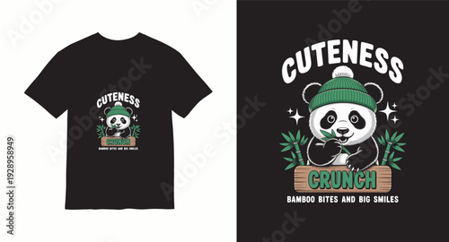 Cuteness crunch panda eating bamboo vector for children t-shirt illustration