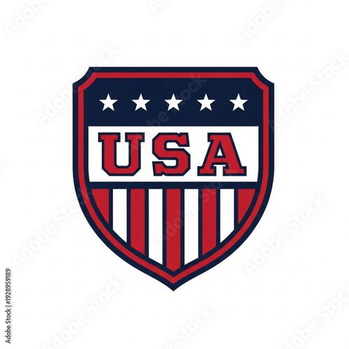 A patriotic USA shield logo with stars and stripes design