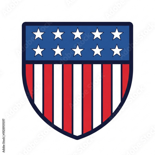 Free Download A patriotic American shield icon with red and white stripes and blue stars on a white background - GFXLoad
