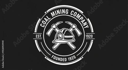 Vintage Coal Mining Company Logo with crossed pickaxes and helmet.