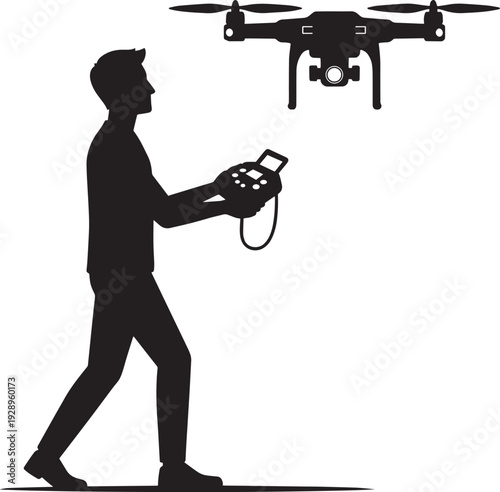 Drone Operator Silhouette Vector Isolated on White Background