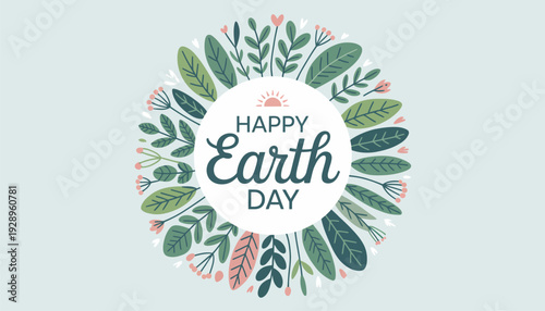 Vector earth day illustration with leafy wreath and eco friendly concept