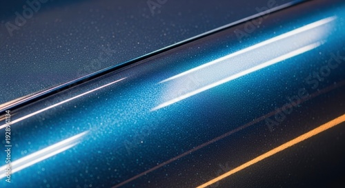 Close-up of a shimmering blue metallic surface with dynamic light reflections and glitter effect.