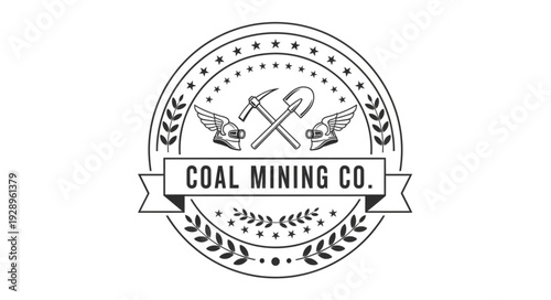Vintage Coal Mining Company Emblem - Hammer and Pickaxe Symbol.