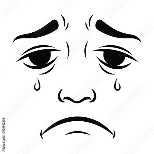 Sad face with tears crying emotional expression