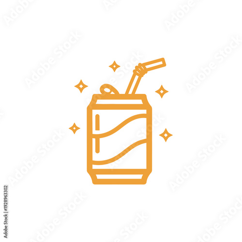 Beautifully Sparkling Soda Can with Straw and Stars