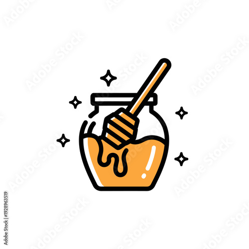 Honey Jar with Dipper Icon, Sweet Natural Food Illustration