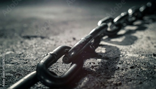 Robust Metallic Chain: A close-up showcases a heavy-duty, industrial metallic chain resting on a concrete surface, conveying strength and security. 