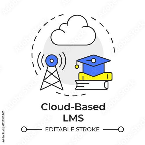 Cloud based lms multi color concept icon. Online learning, educational materials. Round shape line illustration. Abstract idea. Graphic design. Easy to use in presentation, blog post